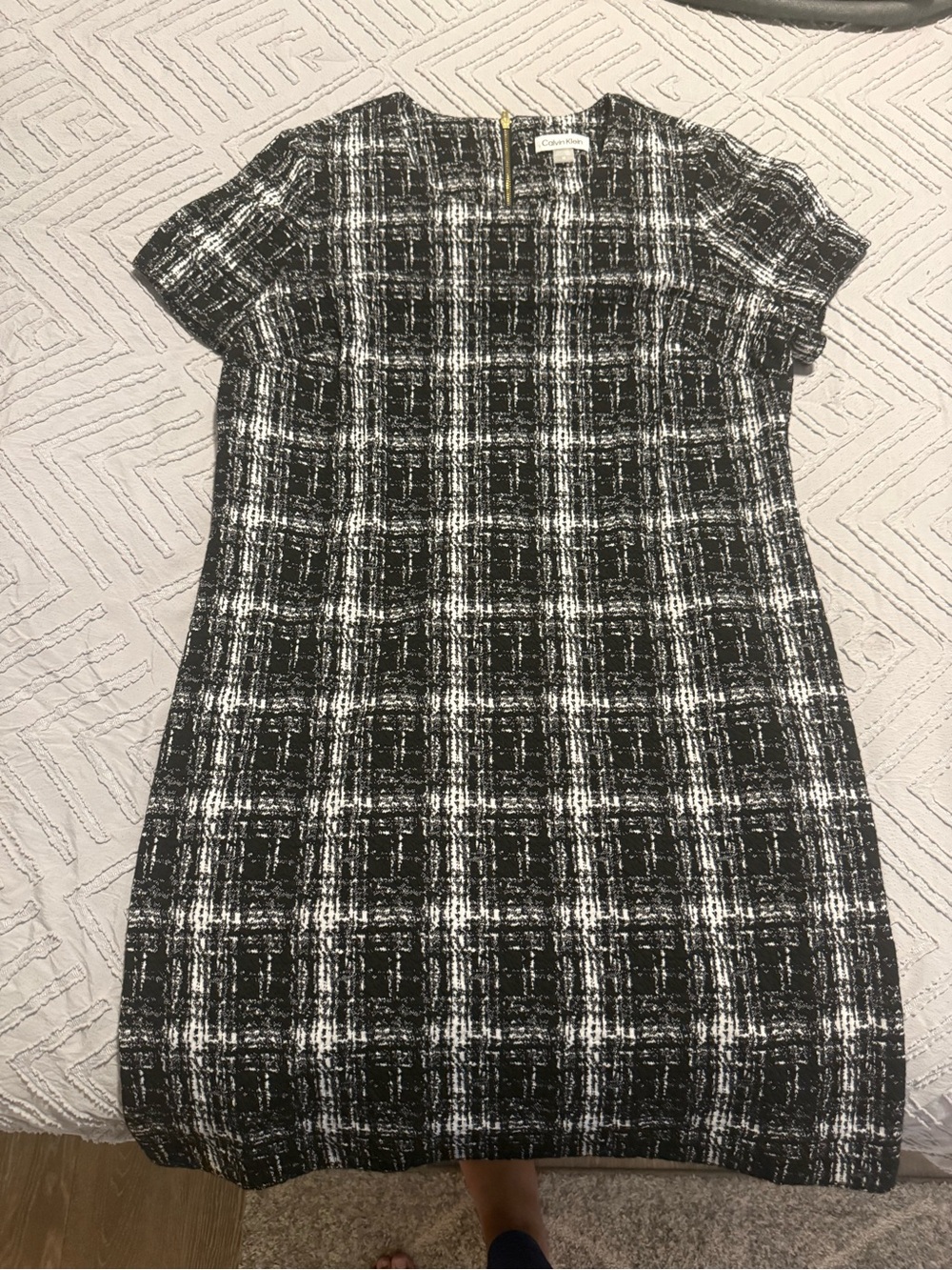 Calvin Klein Black and White Plaid Shift Dress